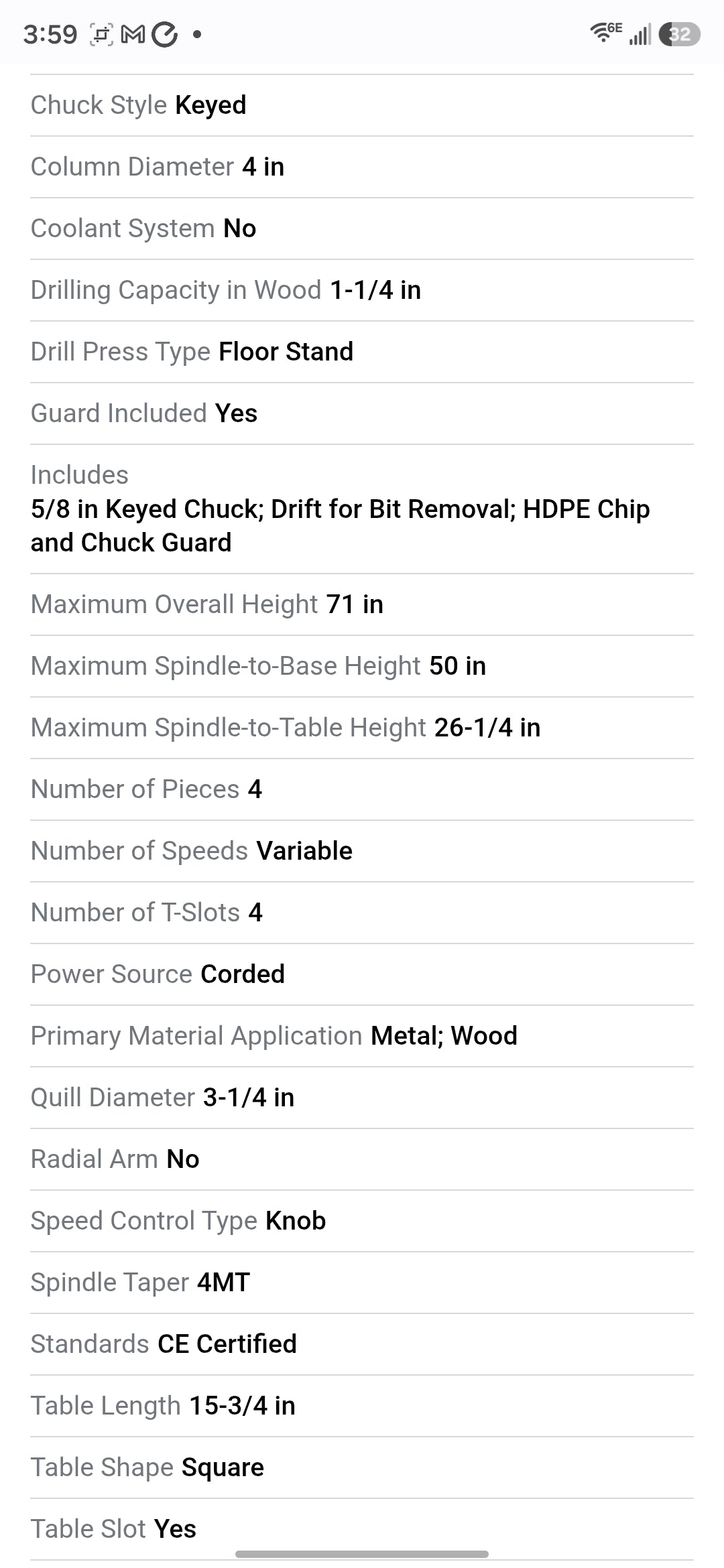 Floor Drill Press: Belt Drive, Variable Speed, 46–3,473 RPM, 18 in Swing