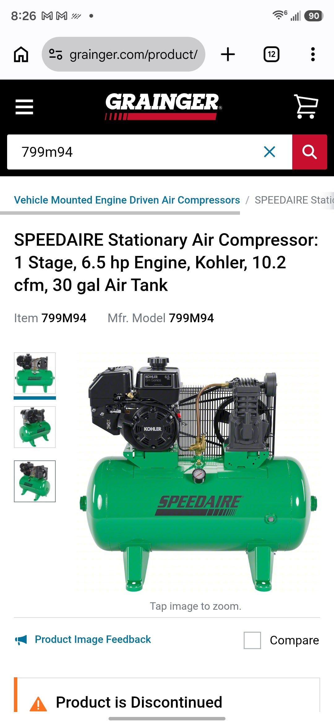 Speedaire Air Compressor with Kohler 6.5 HP Engine